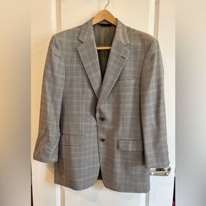Burberry Black & White Plaid, Lightweight, 100%‎ Wool Sport Coat, Size 39S